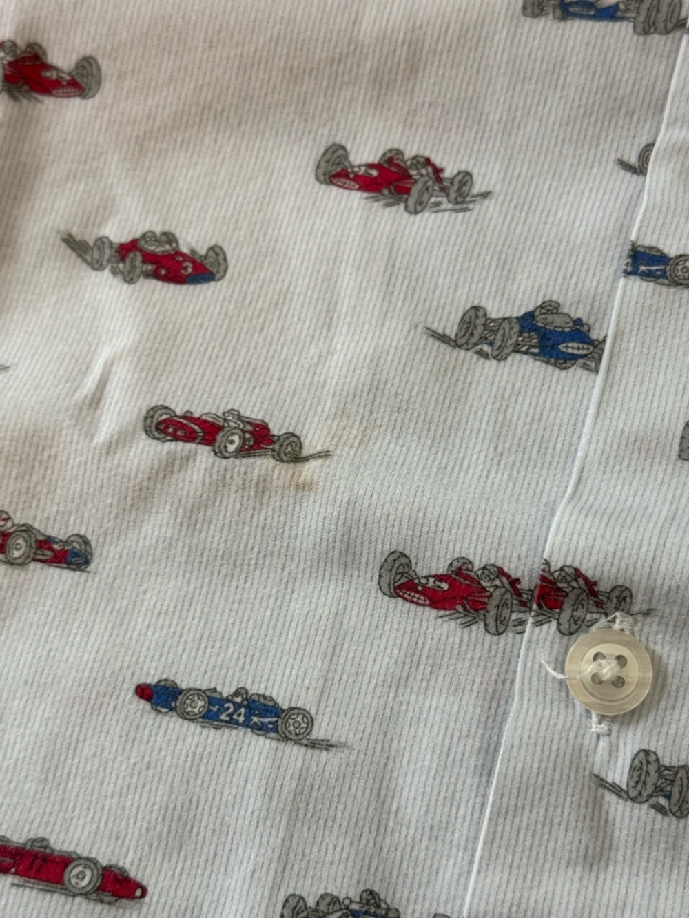 Trotters White Short-Sleeve Pajama Set with Red & Blue Race Car Print - Picture 5 of 6